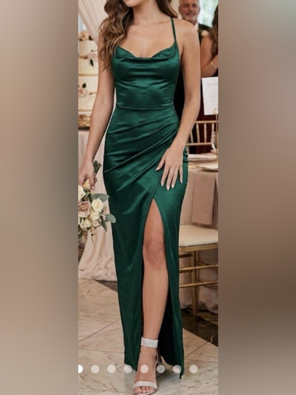 Windsor Emerald Satin Cowl Neck Maxi Dress